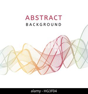 Abstract smooth transparent colorful wavy background. Curved pink, yellow and green flow motion. Smoke gradient waves design with stripes. Vector illustration. Stock Vector