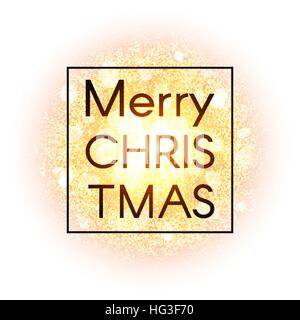 Christmas card on abstract explosion background with gold glittering elements and burst of glowing star. Dust firework light effect with glow. Vector illustration Stock Vector