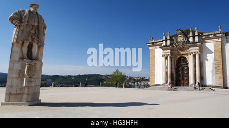 The statue of King Joao III and the Joanina Library in the yard of the University of Coimbra, since 1537 one of the oldest universities in the world Stock Photo