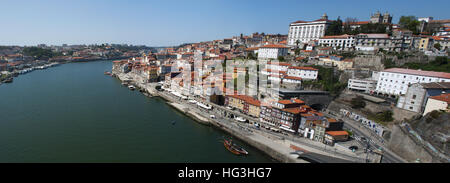 The skyline of Porto and Vila Nova de Gaia, the two cities separated by the Douro River, seen from te top of the Luiz I bridge Stock Photo
