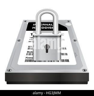 real 3d internal harddisk storage with a steel master lock protect data Stock Vector