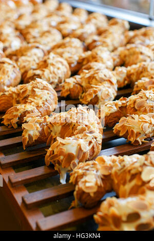 Fresh croissants with almond chips Stock Photo