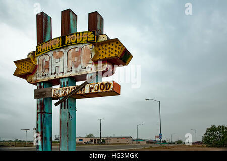 Sign, Ranch House Cafe, Route 66, Tucumcari, New Mexico USA Stock Photo