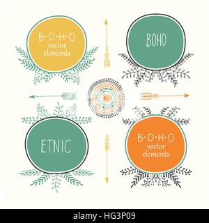 Hand drawn boho style frames with place for your text. Stock Vector