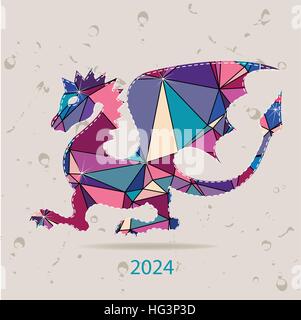 Happy new year 2024 creative greeting card with Dragon made of triangles Stock Vector