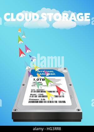 data in a internal harddisk sending to cloud storage Stock Vector