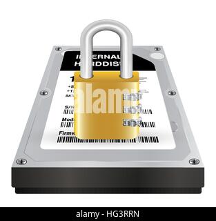 internal harddisk with a master lock protect data Stock Vector