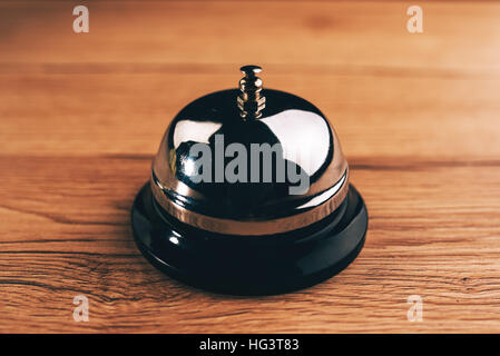 Hotel reception bell, close up with selective focus Stock Photo