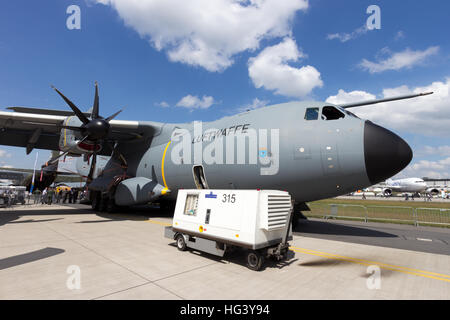 German air force Airbus A400M transport plane on display at the ILA airshow at Berlin Schoneveld airport. Stock Photo