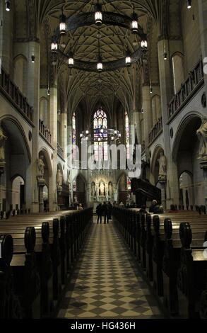 Nave of the Castle Church of Wittenberg. On the main door of the church Martin Luther published his 95 theses in 1517 against the indulgences (thesis). Castle Church of Wittenberg, City of Wittenberg, Saxony-Anhalt, Germany, Europe Date: November 08, 2016 | usage worldwide Stock Photo