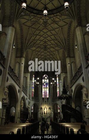 Nave of the Castle Church of Wittenberg. On the main door of the church Martin Luther published his 95 theses in 1517 against the indulgences (thesis). Castle Church of Wittenberg, City of Wittenberg, Saxony-Anhalt, Germany, Europe Date: November 08, 2016 | usage worldwide Stock Photo