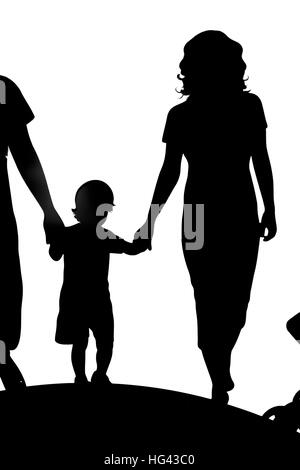 silhouette of a family having fun Stock Photo