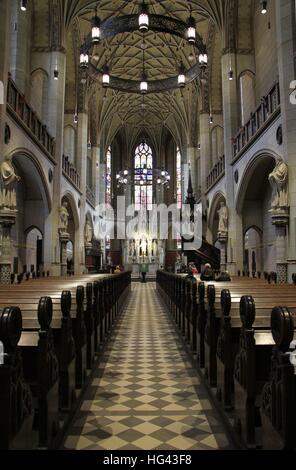 Nave of the Castle Church of Wittenberg. On the main door of the church Martin Luther published his 95 theses in 1517 against the indulgences (thesis). Castle Church of Wittenberg, City of Wittenberg, Saxony-Anhalt, Germany, Europe Date: November 08, 2016 | usage worldwide Stock Photo