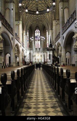 Nave of the Castle Church of Wittenberg. On the main door of the church Martin Luther published his 95 theses in 1517 against the indulgences (thesis). Castle Church of Wittenberg, City of Wittenberg, Saxony-Anhalt, Germany, Europe Date: November 08, 2016 | usage worldwide Stock Photo