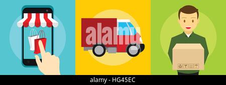online shopping order and delivery process Stock Vector