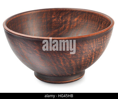 single rustic clay bowl isolated on white background Stock Photo