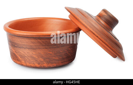 small clay bowl with lid  for sauce isolated on white background Stock Photo