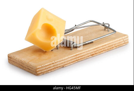 Mousetrap with cheese isolated on white background Stock Photo