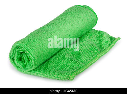 one roll  green universal microfiber napkin for cleaning isolated on white background Stock Photo