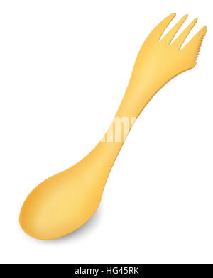 Spork is a knife spoon and fork combined in a single one-piece utensil  isolated on white background Stock Photo