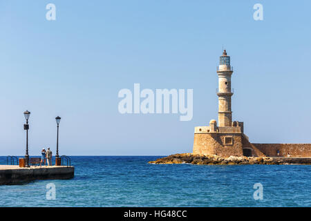 Chania, Crete - 23 Maj, 2016: View of the old harbor of Chania on Crete, Greece. Chania is the second largest city of Crete. Stock Photo