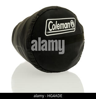 Winneconne, WI - 1 January 2017:  Coleman sleeping bag on an isolated background. Stock Photo