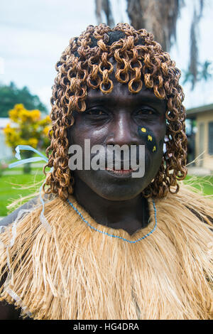 Traditionally dressed man from a Bamboo band in Buka, Bougainville, Papua New Guinea, Pacific Stock Photo