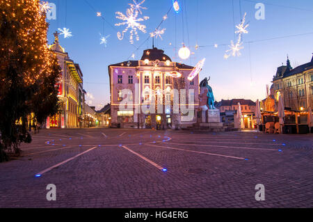 Preseren square, decorated for Christmas and New Years celebration Stock Photo