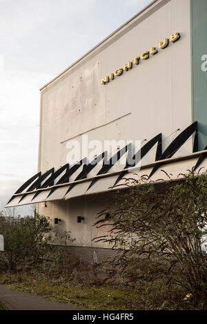 The exterior of a closed and abandoned nightclub Stock Photo