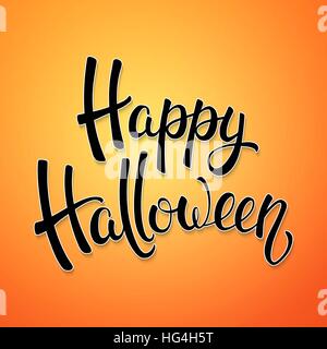 Halloween brush lettering. Black letters on orange gradient background. Decoration for Halloween greeting cards design. Vector illustration. Stock Vector