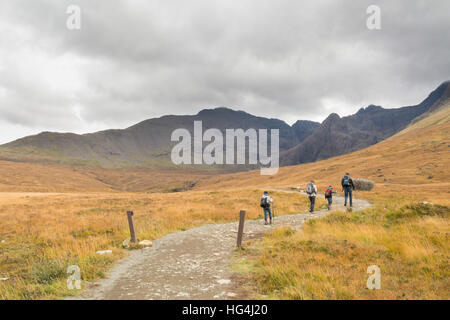 Isle of Skye tourism - outdoor radiobeam people counter at start of footpath to Fairy Pools recording the number of visitors Stock Photo