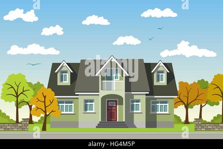 Classic Cottage in the autumn landscape Stock Vector Image & Art - Alamy