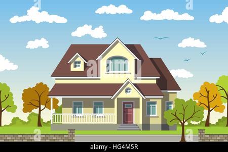 Classic Cottage in the autumn landscape Stock Vector Image & Art - Alamy