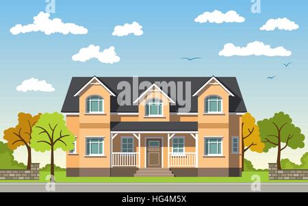 Classic Cottage in the autumn landscape Stock Vector Image & Art - Alamy