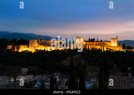 Alhambra in Granada at sunset, Andalusia, Spain Stock Photo