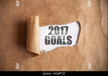 Torn piece of scroll uncovering 2017 goals Stock Photo