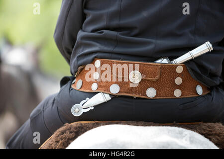 Gaucho knife and belt at gaucho parade on the Day of Tradition, San Antonio de Areco, La Pampa, Argentina, South America Stock Photo