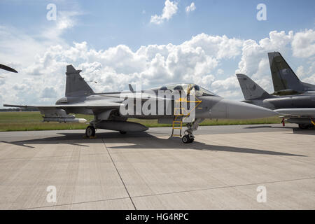 Czech Air Force Saab Gripen on display at the ILA airshow at Berlin Schoneveld airport. Stock Photo