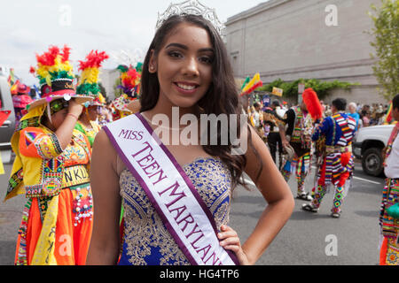 Miss Teen Maryland Latina beauty queen at Latino festival - Washington, DC USA Stock Photo