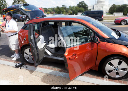BMW i3 electric vehicle with side doors open - USA Stock Photo