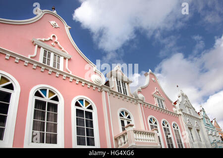 Typical pastel painted architechture of Aruba, Curacao & Bonaire, Caribbean. Stock Photo