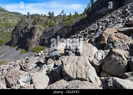Basaltic columns and talus at the Columns of the Giants in Tuolumne County, California Stock Photo