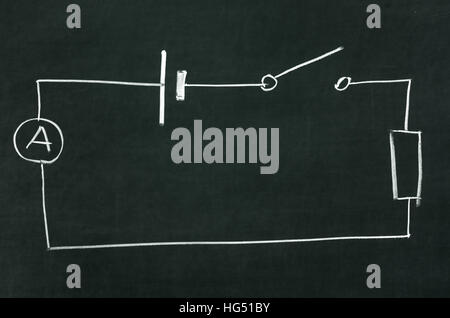 The electrical diagram drawn on a blackboard with chalk Stock Photo