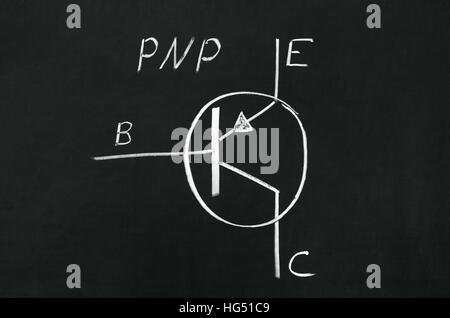 PNP type transistor marking sign drawed on the blackboard Stock Photo