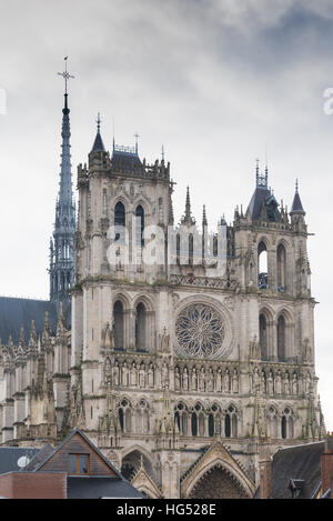 Front facade of the Amiens cathedral in France Stock Photo
