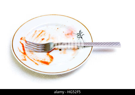 An empty plate dirty after the meal is finished. Stock Photo