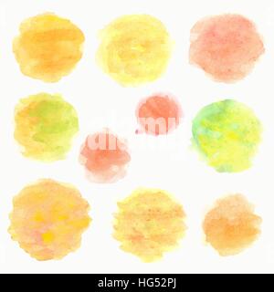 Watercolor circles isolated on white background. Set of colorful hand painted drops. Autumn tints. Vector illustration. Stock Vector