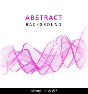 Abstract smooth transparent colorful wavy background. Curved pink flow motion. Smoke gradient waves design with stripes. Vector illustration. Stock Vector
