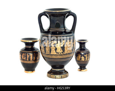 Three antique black vases on a white background Stock Photo