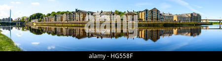 Stitched panorama of River Lune and St George's Quay Lancaster Lancashire England. Lancaster was a major port in Georgian times Stock Photo